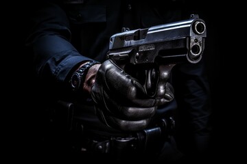 Police hands gun. Generate Ai