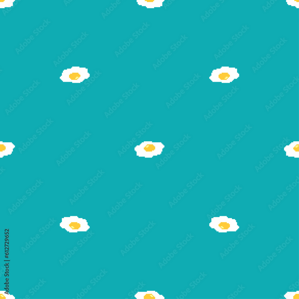 Poster fried egg pixel art pattern seamless. 8 bit vector texture