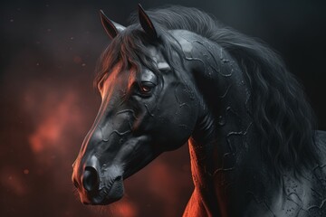 Black horse portrait. Generate Ai