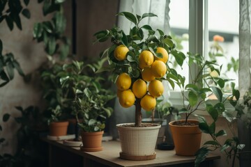 Potted lemon tree garden. Generate Ai