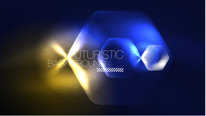 Glowing blue neon hexagons in dark space. Digital technology cyberspace hi-tech techno abstract background template
