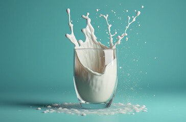 splashing milk from a glass on turquoise background free vector image, in the style of light gray and light beige
