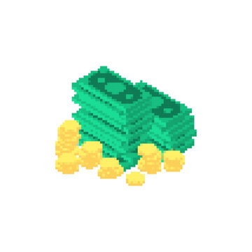 Money pixel art. dollars 8 bit. Vector illustration