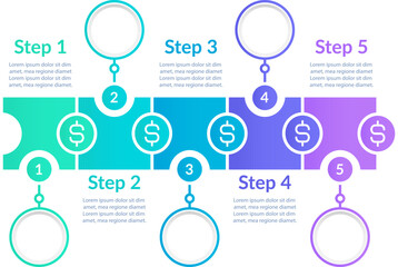 Mobile app for finance infographic chart design template. Abstract infochart with copy space. Instructional graphics with 5 step sequence. Visual data presentation. Lato, Arial fonts used © bsd studio
