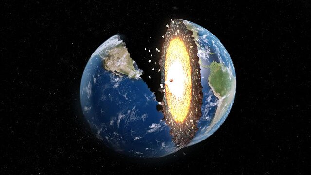 地球がパカッと割れるCG素材 [地球B（アメリカ大陸）インナーコアバージョン] 