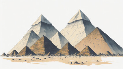 Fototapeta na wymiar Watercolor modern landscape Pyramids of Giza, Egypt, travel and tourism concept.