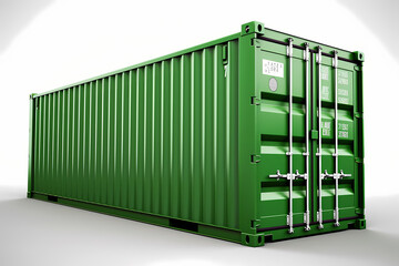 Green cargo container or shipping container isolated. 