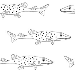 fish seamless pattern hand drawn in doodle style.
