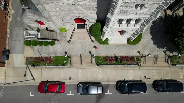 Aerial shot of catholic church in Clarksville Tennessee