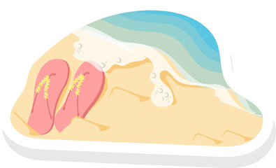 Fototapeta na wymiar Sandals On The Beach Vector Illustration Sticker