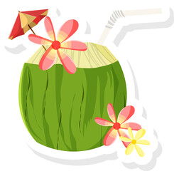 Young Coconut Drink Sticker Vector Illustration