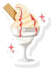 Vanilla Ice Cream Sticker Vector Illustration