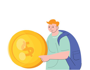People Holding big gold coin vector illustration