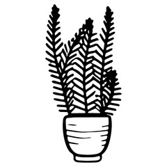 House plants in pots, home decoration, outline vector illustration