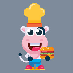 Funny cartoon cow flat design illustration