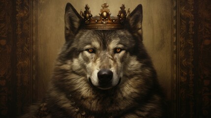 The wolf wearing a gold crown Generative Ai