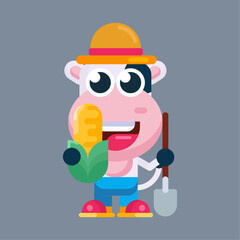 Funny cartoon cow flat design illustration