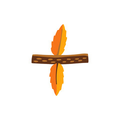 Punctuation division and subtraction mark, color autumn ABC font of tree twig branch with yellow leaves. Mathematical punctuation division sign