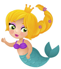 cartoon scene with happy young mermaid swimming isolated illustration for kids
