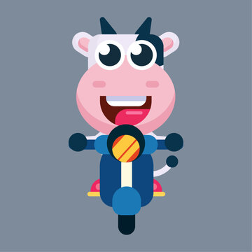 Funny cartoon cow flat design illustration