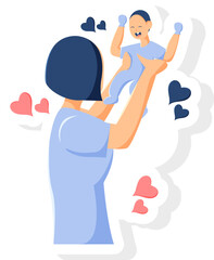 Sticker of a Mother Holding Her Child Vector Illustration