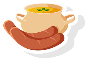 Sausage With Sauce Sticker Vector Illustration