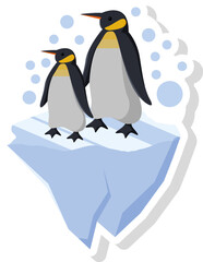 Penguin Sticker On Ice Vector Illustration