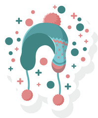 Knitting Fur Hat Sticker Vector Illustration