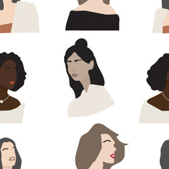 Seamless pattern  portraits of beutiful girls in abstract stule. Fashion trend vector illustration. Social media avatar set.
