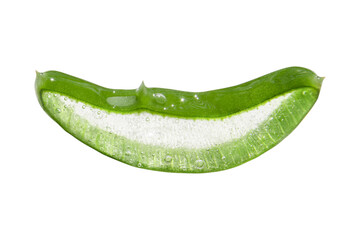 Slice, a piece of green fresh aloe vera. On a white background.