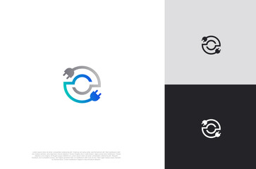 electric light power cable voltage circle icon Logo design Template element