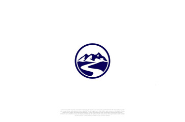 Rocky mountains hills leak rivers nature landscape view Logo concept. Vector element illustration.