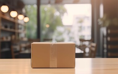 Closeup Delivery Box and Parcel on Table for Online Shopping and Commerce