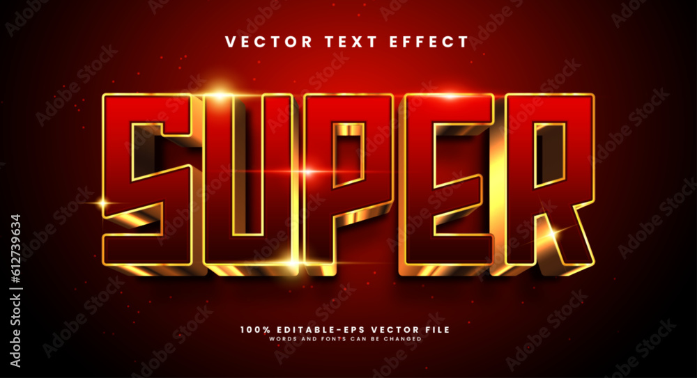 Poster luxury super 3d editable vector text effect. modern concept text effect, with combination red and go