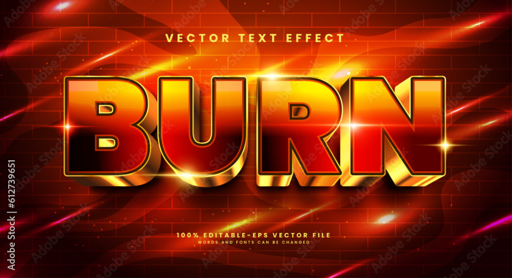 Poster luxury burn 3d editable vector text effect. modern concept text effect, with combination red and gol