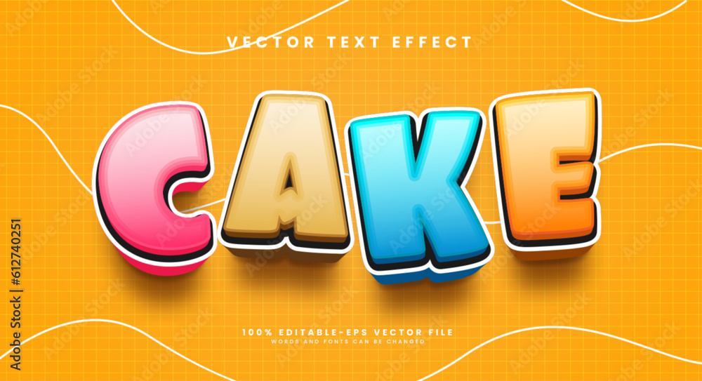Poster sweet colorful cake, 3d editable vector text style effect.