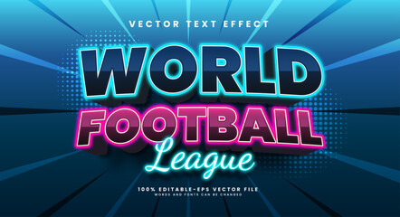 World football league 3d editable vector text effect, with neon light style.