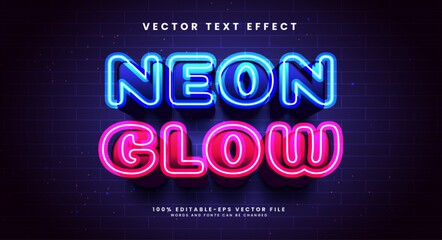Fototapeta na wymiar Neon glow 3d editable vector text effect, suitable for modern technology theme.