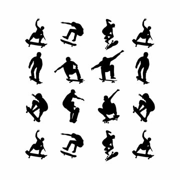 set of skateboard vector silhouette
