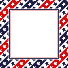 Obraz premium Vector frame with copy space. Classic american stars and stripes ornament in blue, red and white colors. White paper sheet in square frame.