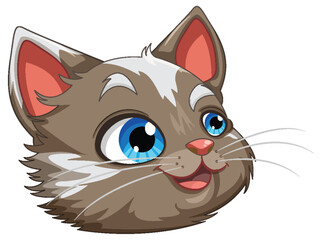 A Brown Cat Head with Striking Blue Eyes