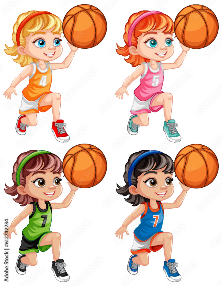 Wall mural cute girls playing basketball collection