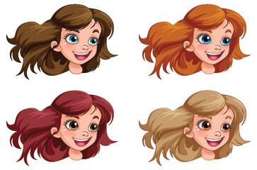 Collection of Different Girls Heads Cartoon Characters