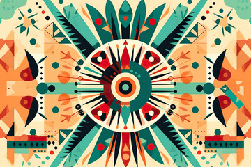 Mexican retro pattern on yellow background. Generative AI.