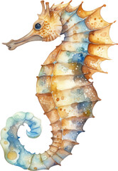 Seahorse Watercolor Illustration. Generative AI - obrazy, fototapety, plakaty