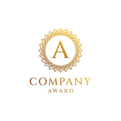initial A letter logo in luxury sun circle frame