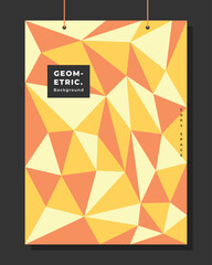 Orange abstract geometric background template copy space. Polygonal backdrop design suitable for poster, banner, leaflet, pamphlet, cover, flyer, magazine, event, landing page, or booklet.