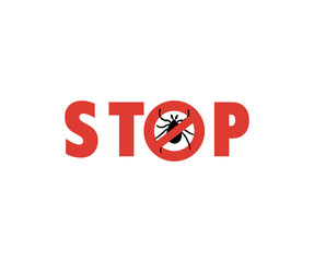 Mite warning sign logo design. No tick, mite sign and red stop warning symbol vector design and illustration.

