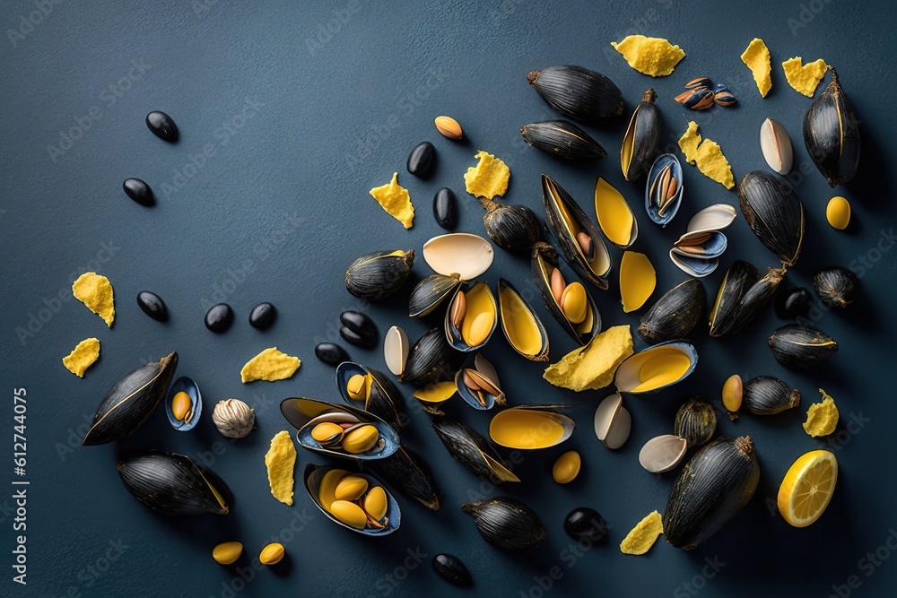 Aufkleber mussels arranged in a vase with copy space generative ai