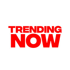 Trending Now png icon, modern design with red color Bold text. With no background. For your projects.